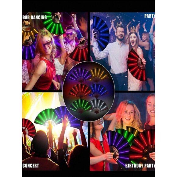 Red LED Light-Up Foldable Hand Fan – Glowing Rave, Festival & Party Accessory - Picture 9 of 12